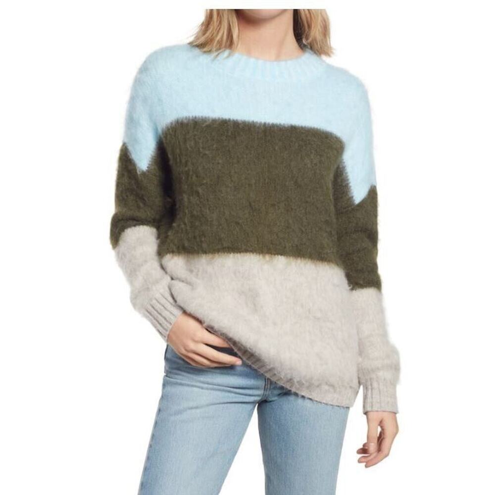 BP. Oversized Brushed Pullover‎ Sweater Blue Trixie Multi Stripe Medium $59